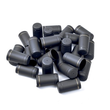 Termokapsulės vynui matinės JUODOS/AUKSAS 100vnt.