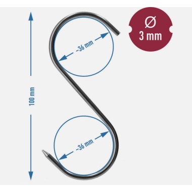 Nerūdijančio plieno kablys 100 mm, Ø 3 mm