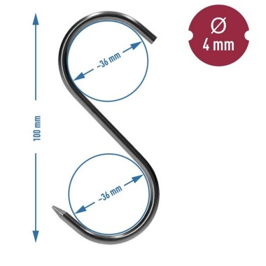 Nerūdijančio plieno kablys 100 mm, Ø 4 mm