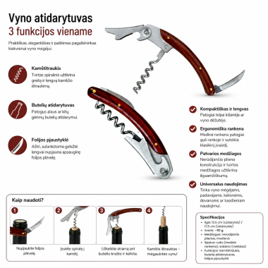 SOMELJE vyno butelių atydarytuvas medine rankena