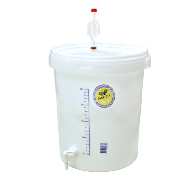 30 LITRŲ TALPOS FERMENTACINIS INDAS (BE METALINĖS RANKENOS) SU KRANELIU